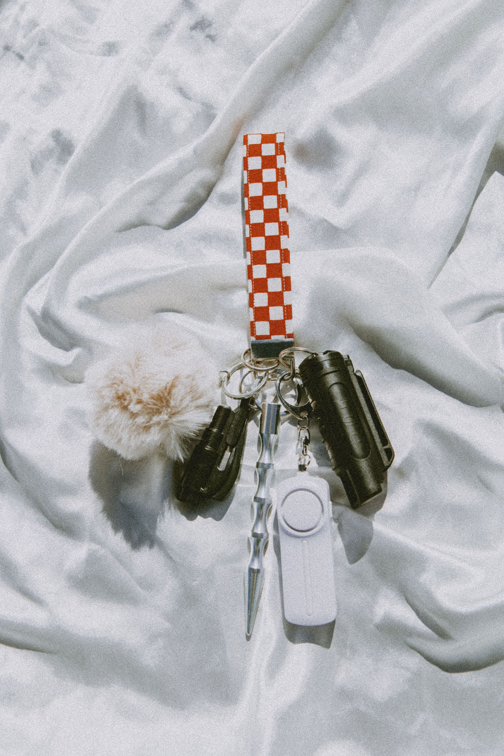 Burnt Orange Checkered Safety Keychain