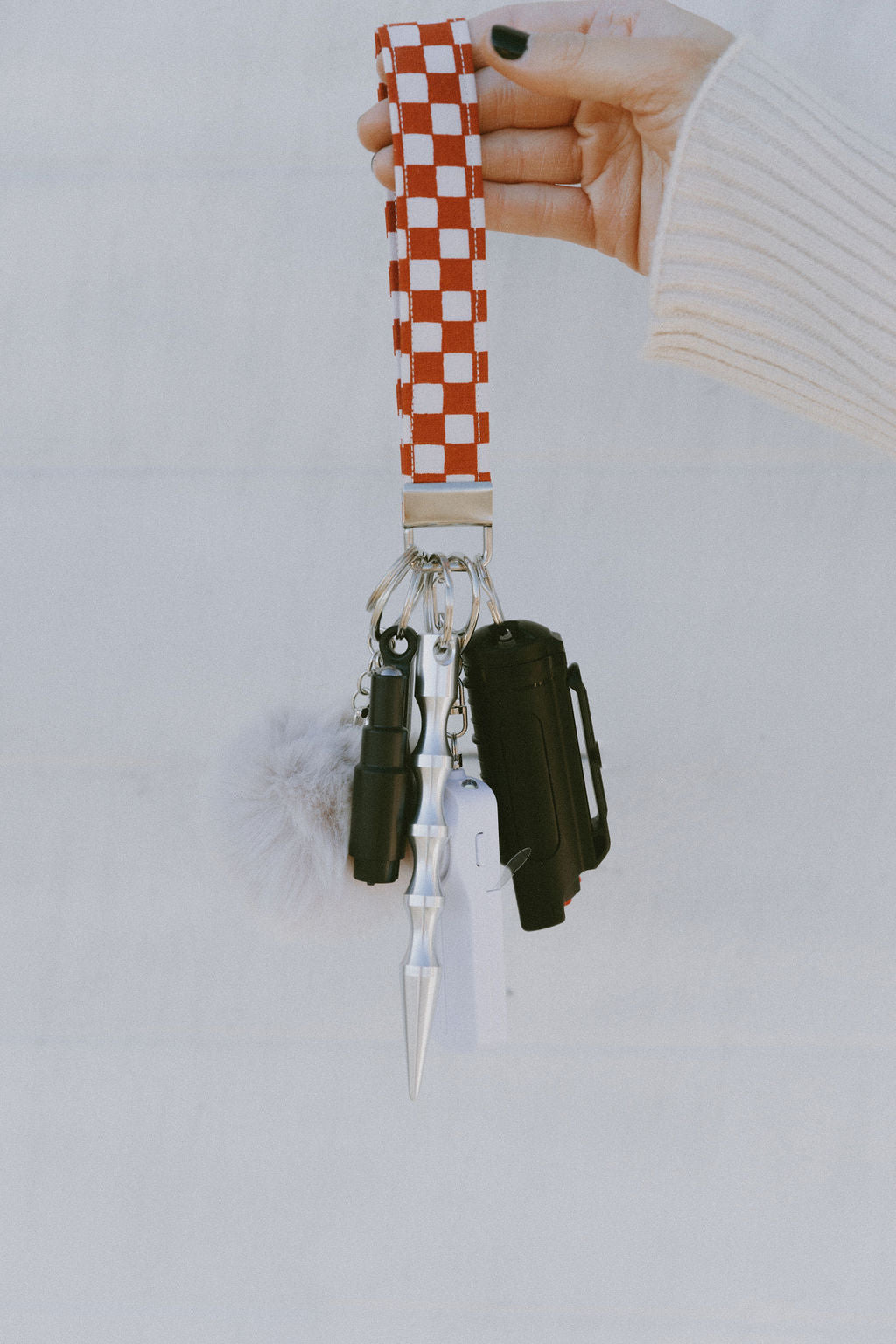 Burnt Orange Checkered Safety Keychain