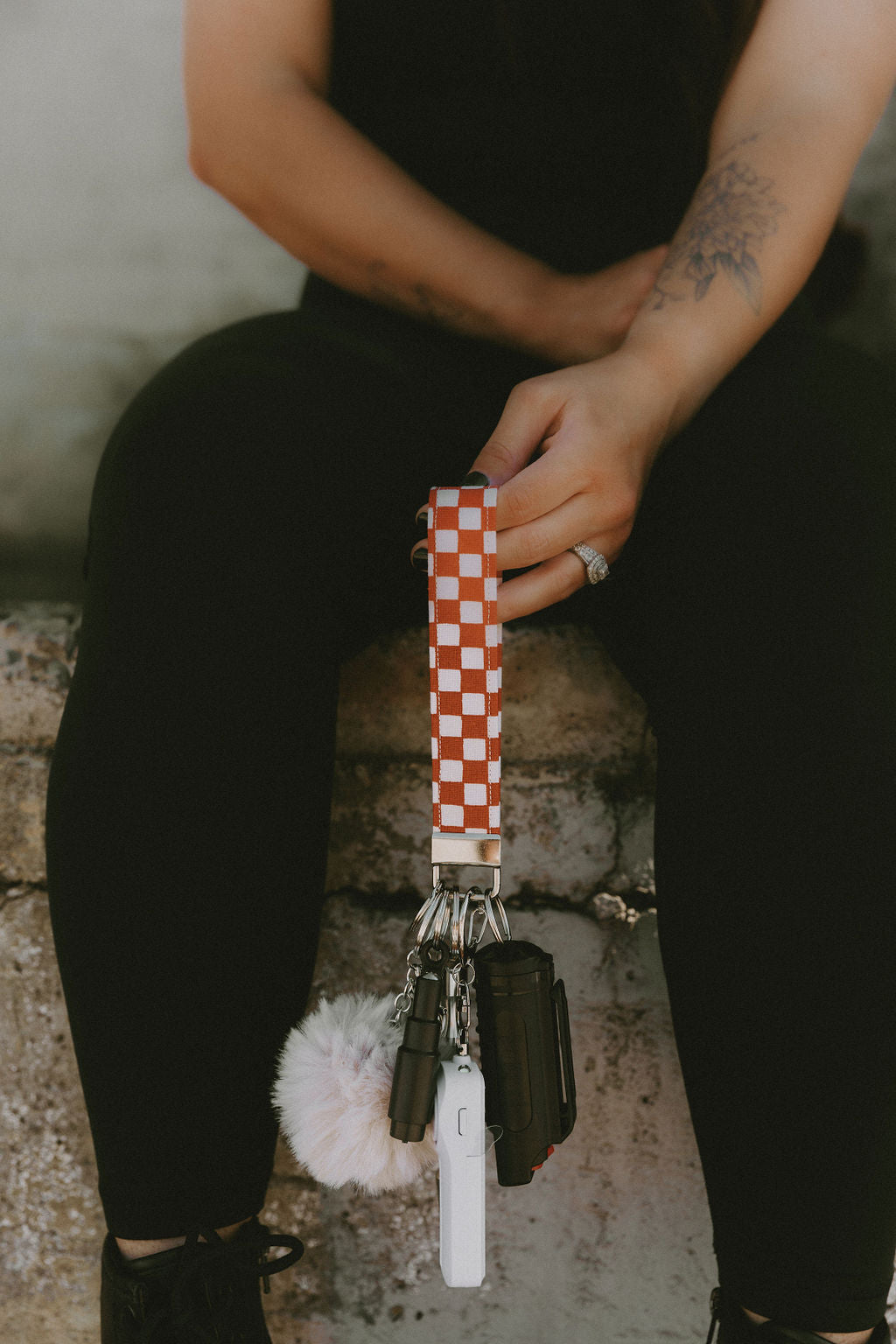 Burnt Orange Checkered Safety Keychain