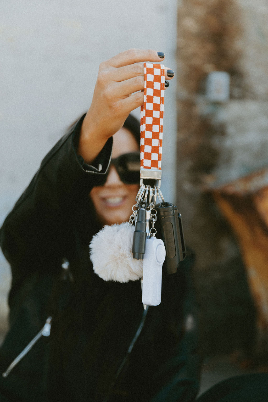 Burnt Orange Checkered Safety Keychain