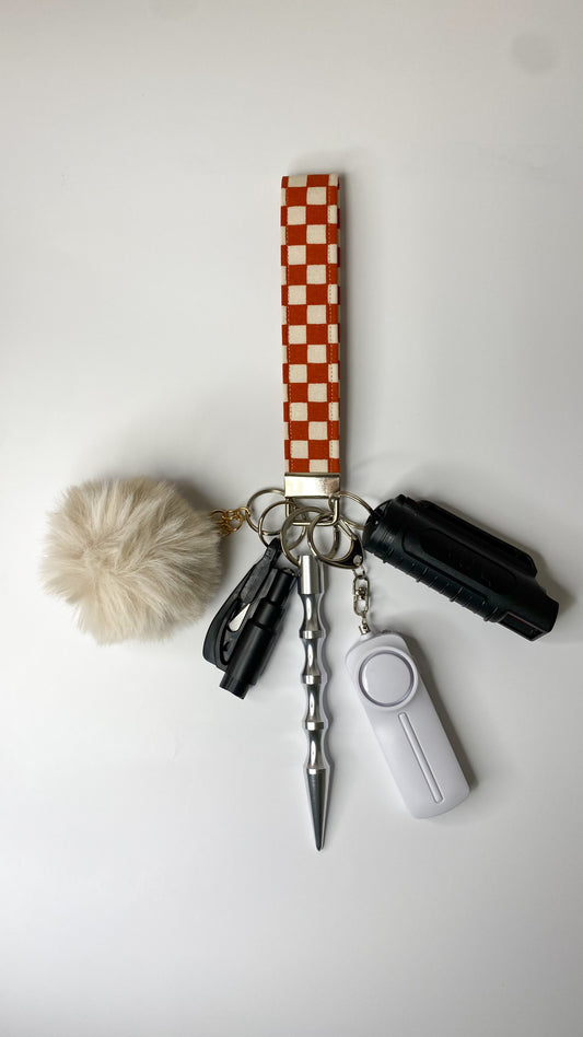 Burnt Orange Check Safety Keychain