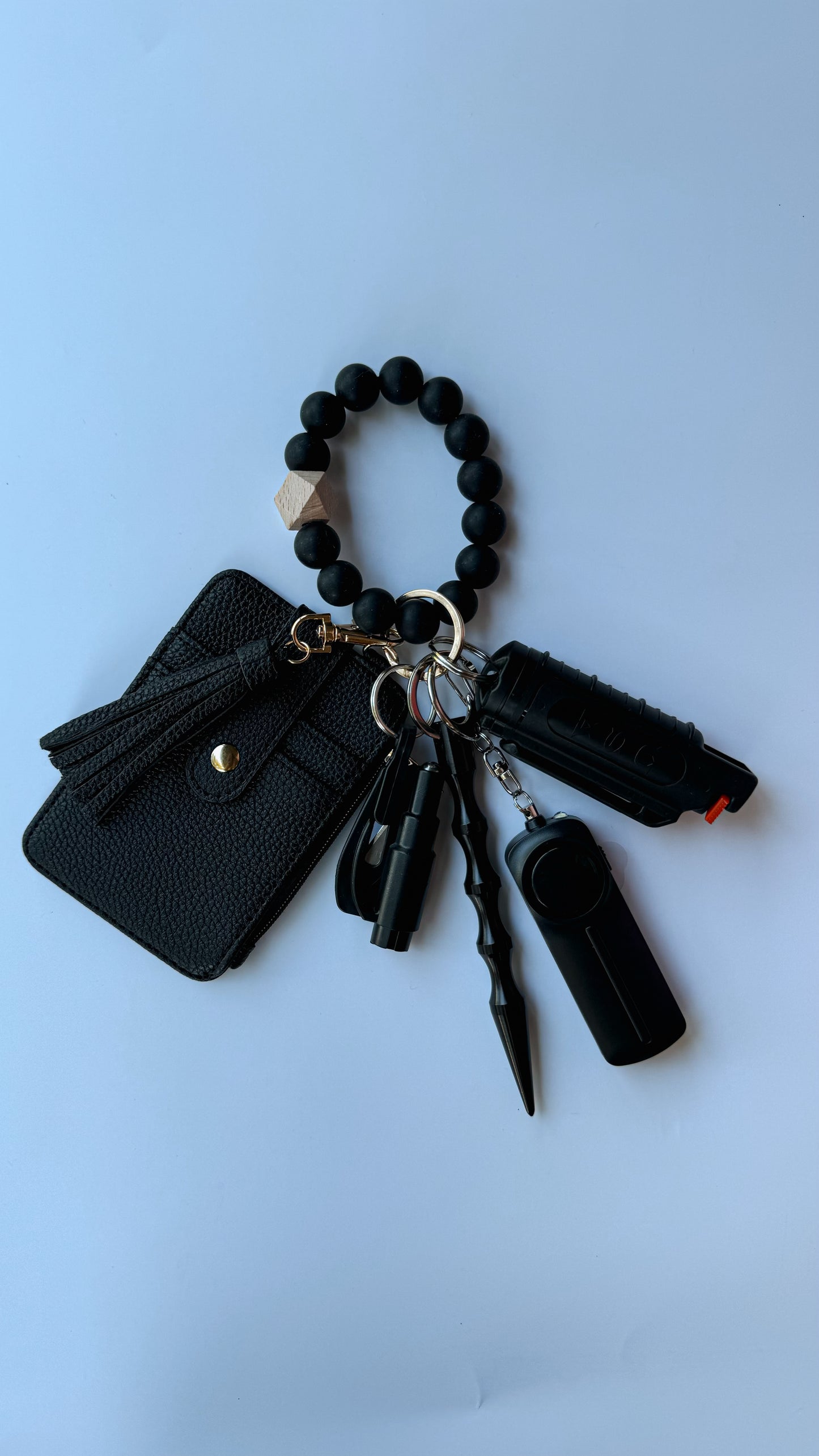 Black Beaded Wallet Safety Keychain