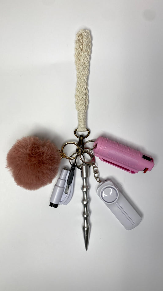 Flamingo Macramé Safety Keychain