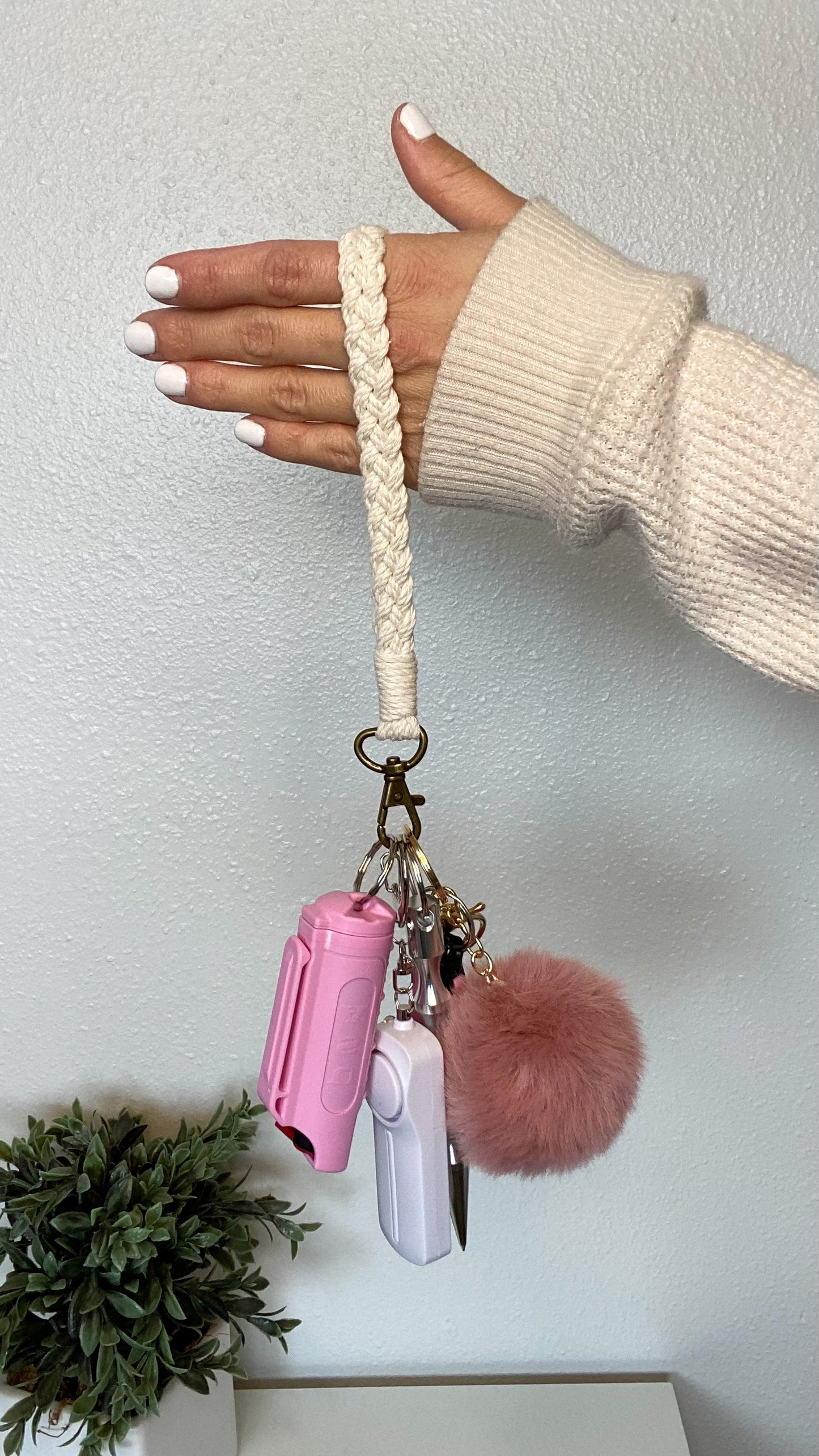 Flamingo Macramé Safety Keychain